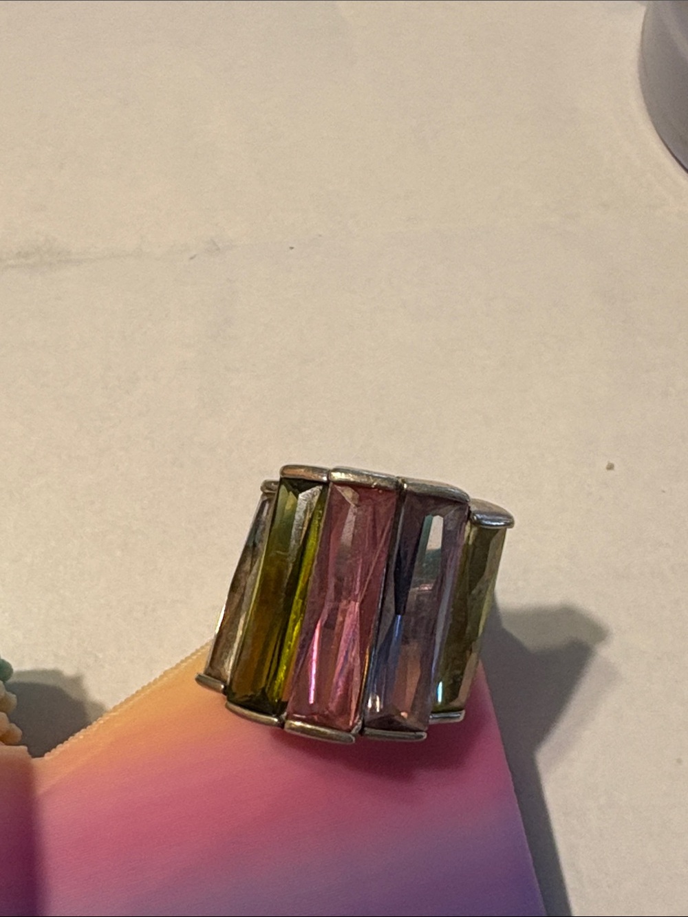 Multicolor semi-precious Bar Ring - in silver